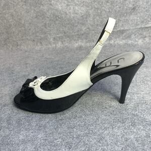 Unisa Women's Black And White Peep Toe Heels With Bows, 4” Heel, Size 7.5